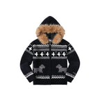 WHOOSIS Fair Isle Fur Collar Knitted Jacket