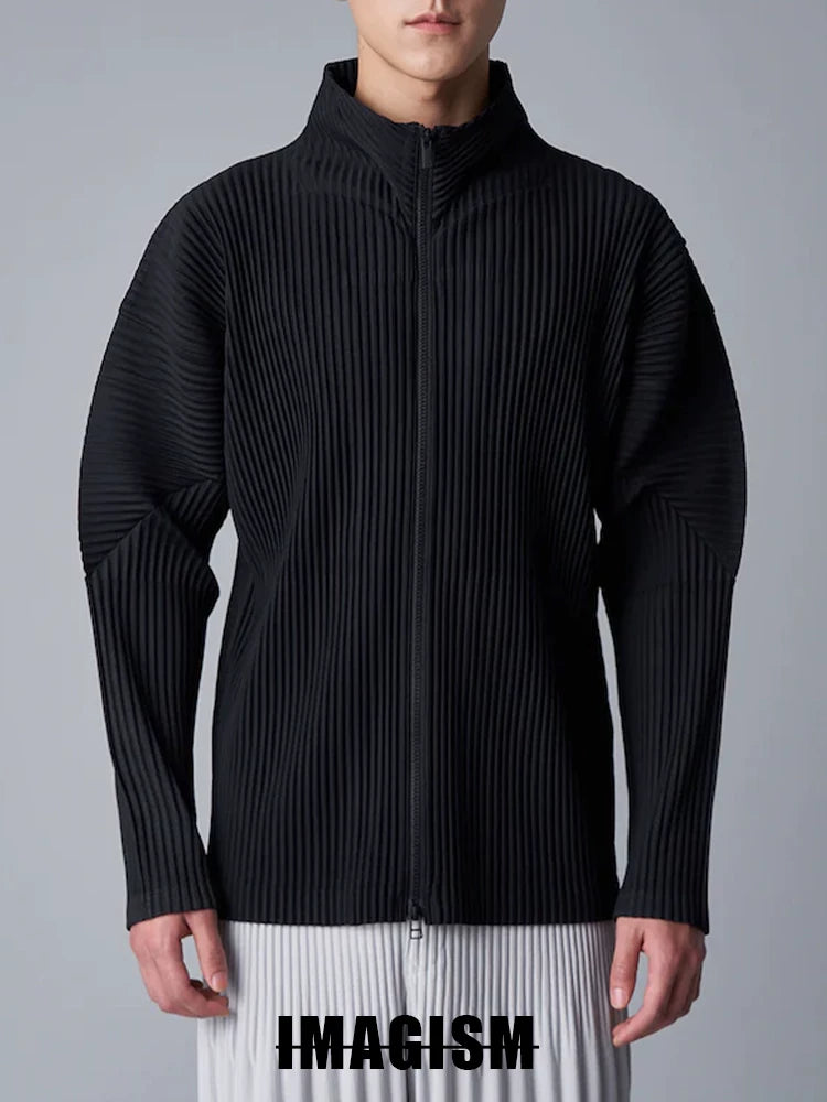 IMAGISM Japanese Non Miyake Pleated Zipper Stand Collar Jacket HP55JL140
