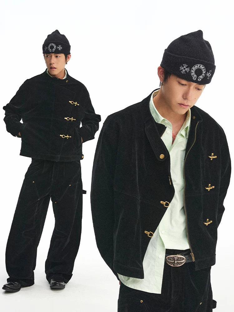 CoosRetro Autumn Faux Suede Airplane Button Jacket