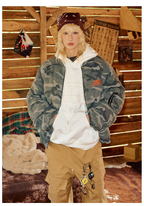 DONSMOKE Camouflage Print Lantern Scimitar Sleeve Jacket