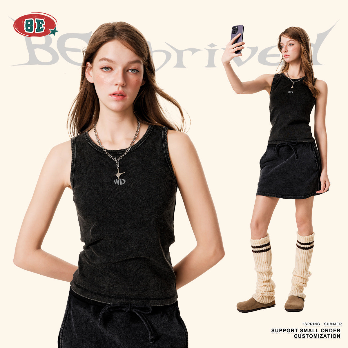 BE Women's Embroidery Logo Slim Fit Vest tee