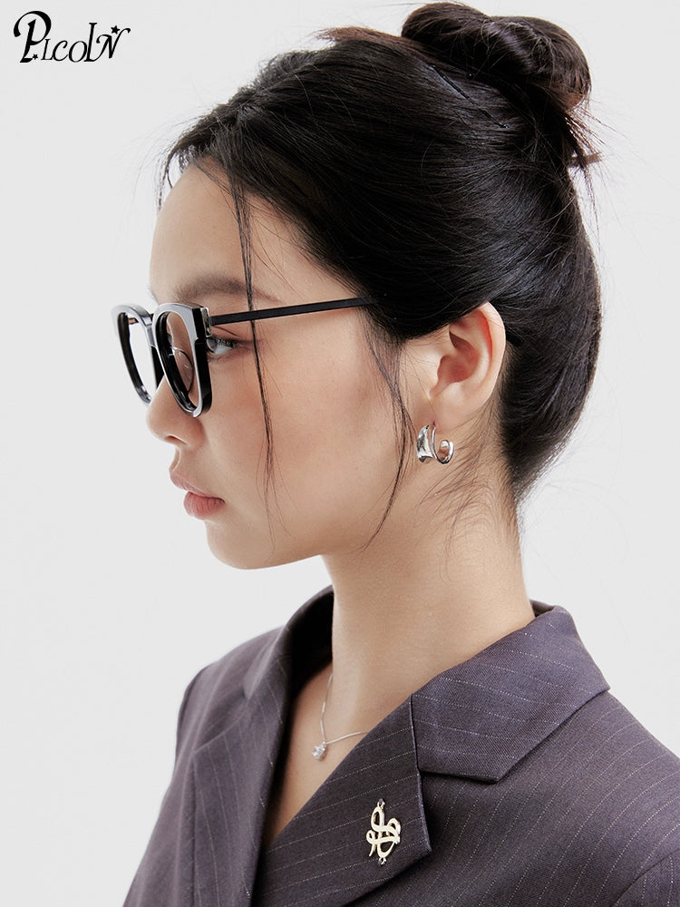 PLCOIN Plain Black Plate Frame Glasses Anti-Blue Light Myopia