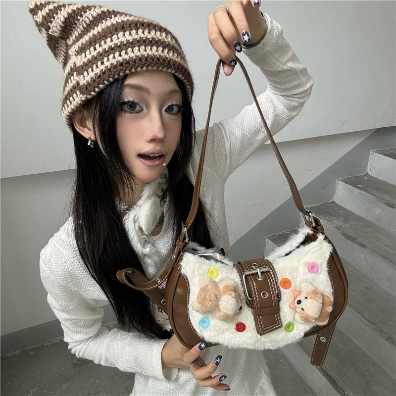 Nikko Yu Plush Dog Crossbody Crescent Bag