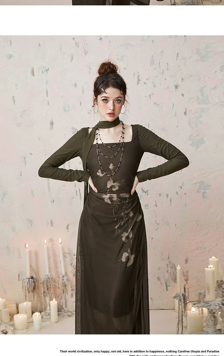 Imone Butterfly Print Pleated Mesh Dress