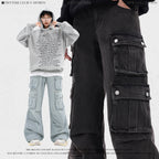 TRYTHMCLUB Vintage Wide Leg Straight Loose Multi-Pocket Jeans