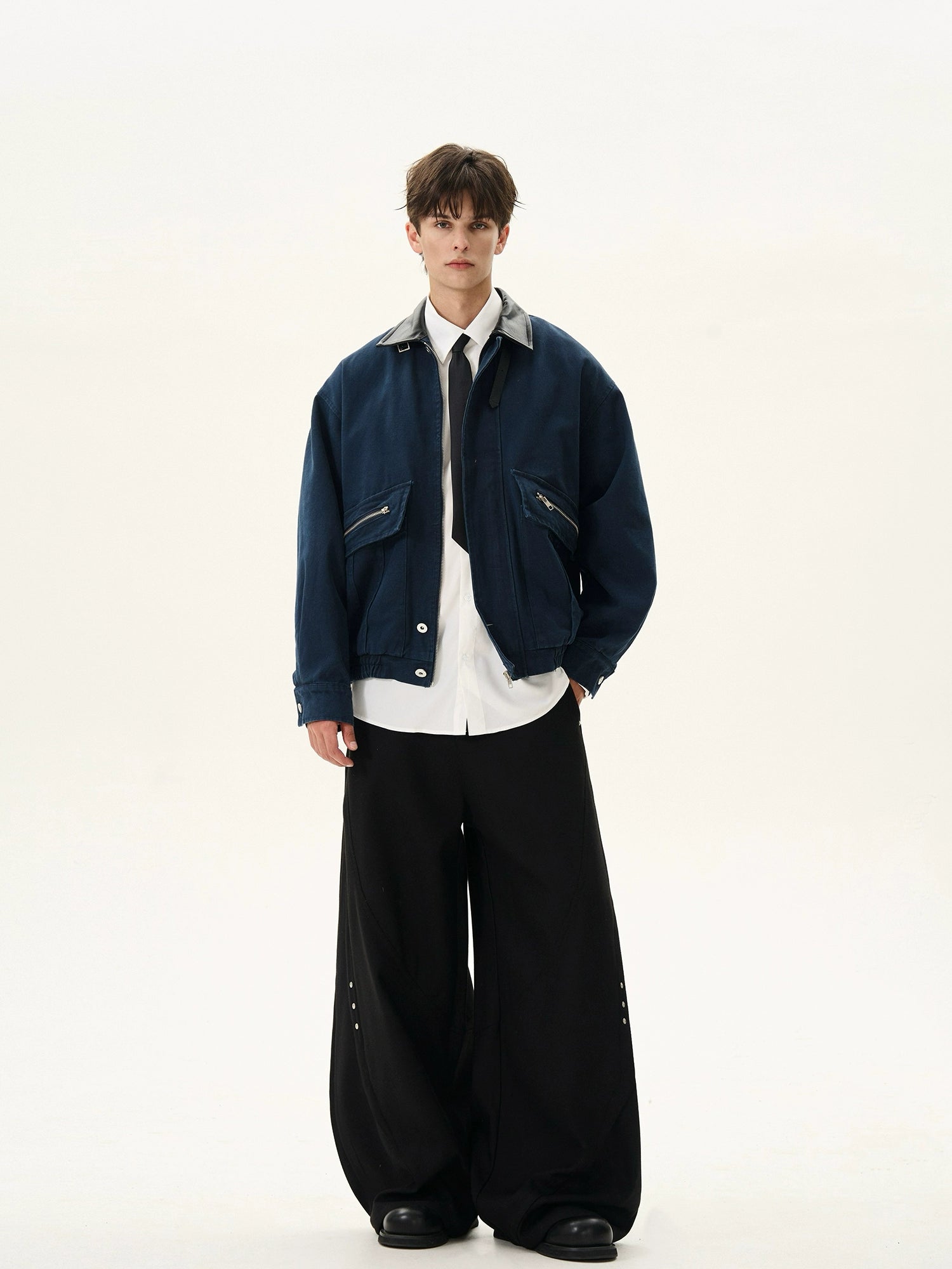 MaxDstr Distressed Leather-Collar Work Jacket