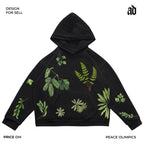 Artist Series Plant Print Retro Hooded Sweatshirt