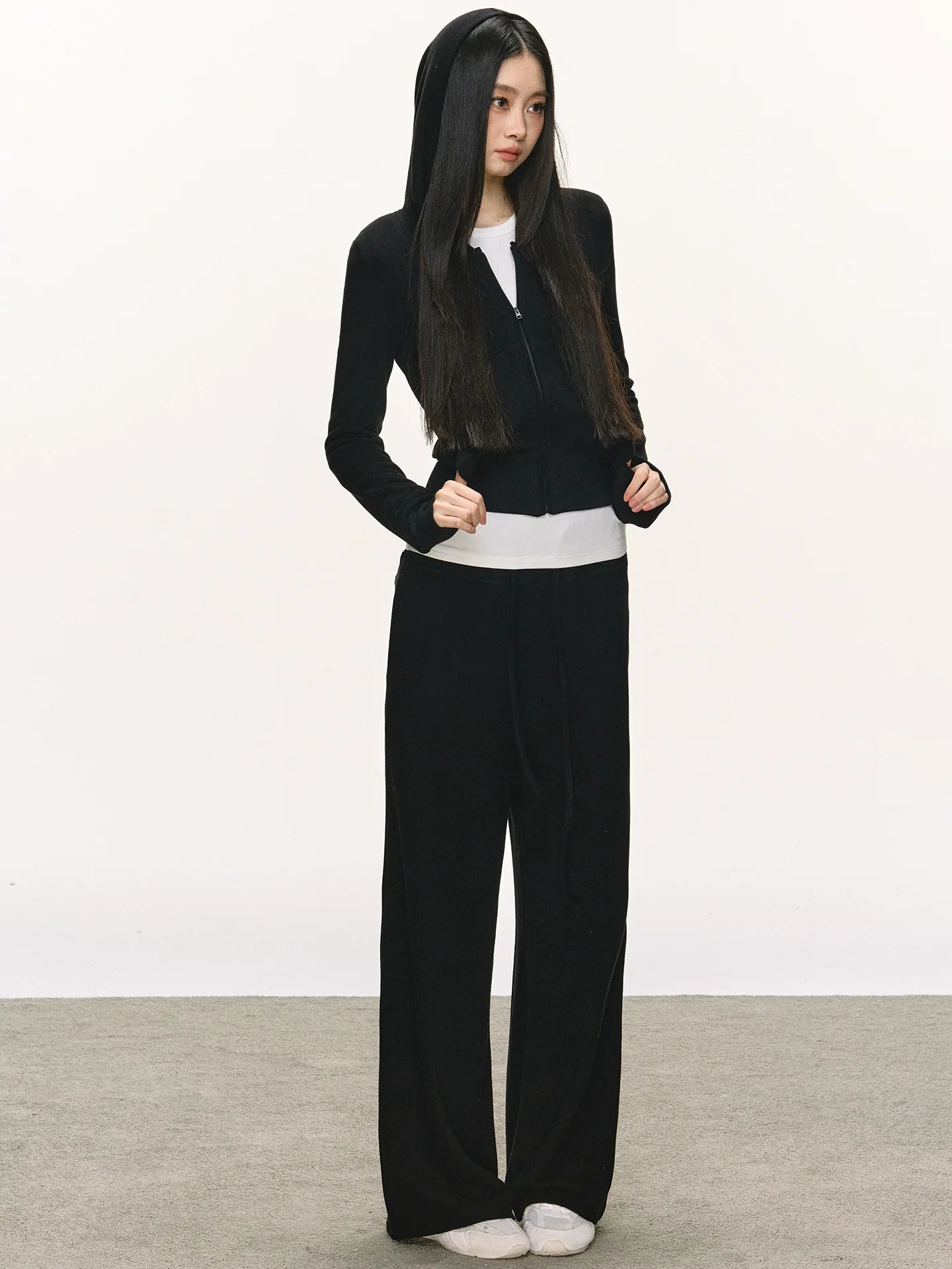 Anna Aneae Hooded Short Sweater Jacket Casual Sports Suit