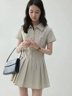 VOOE POLO Neck Slim-fit Short Pleated Dress