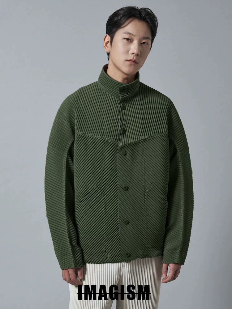 IMAGISM Japanese Non Miyake Pleated Short Stand Collar Jacket JC110