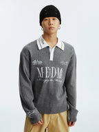 MEDM Contrasting Casual Monogram Embroidered Lapel Knit