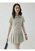 VOOE POLO Neck Slim-fit Short Pleated Dress