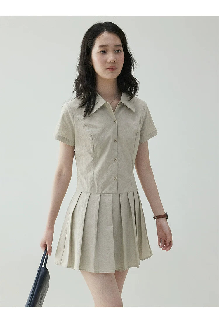 VOOE POLO Neck Slim-fit Short Pleated Dress