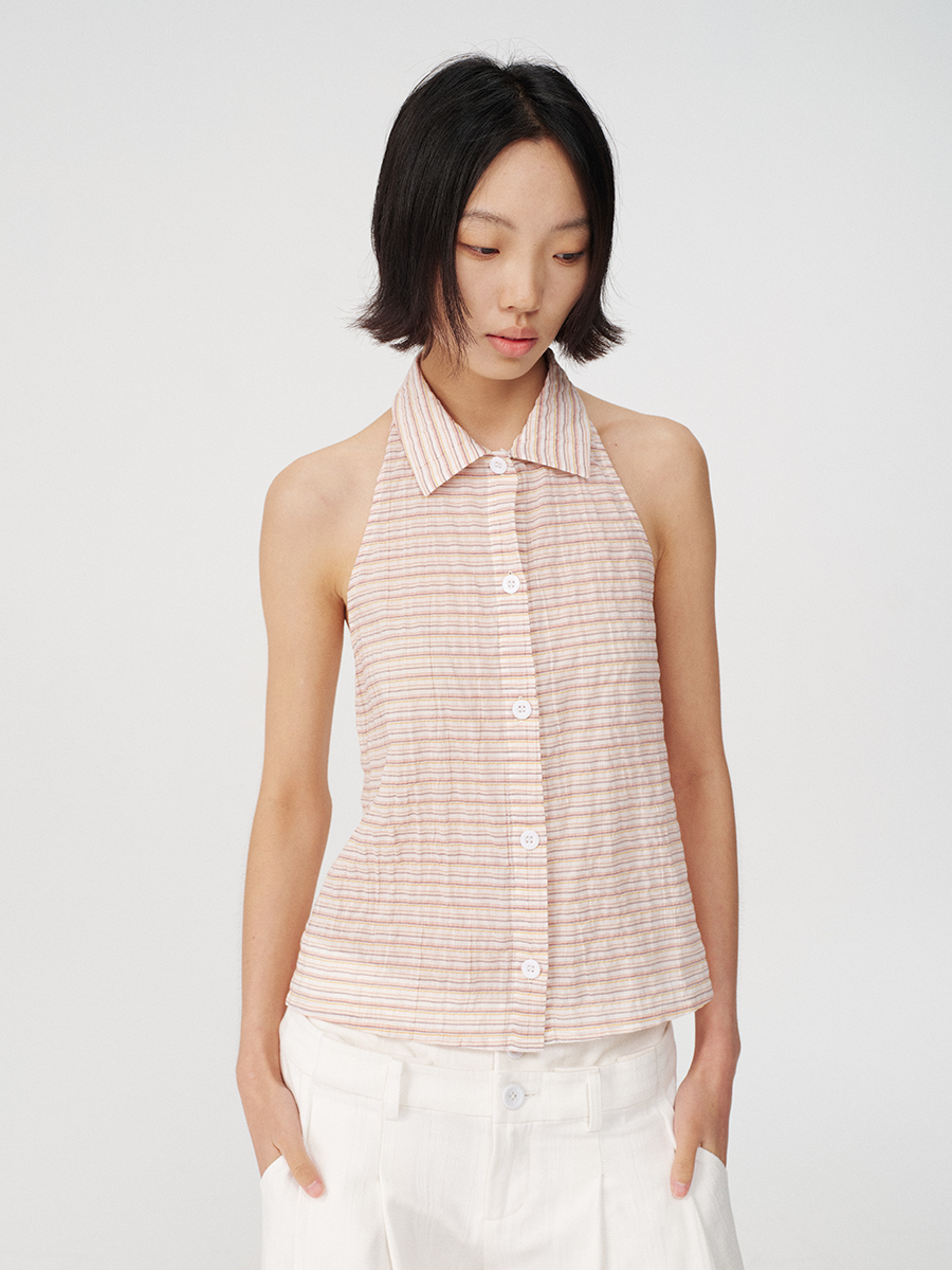 JCAESAR Striped Neck-hanging Sleeveless Shirt