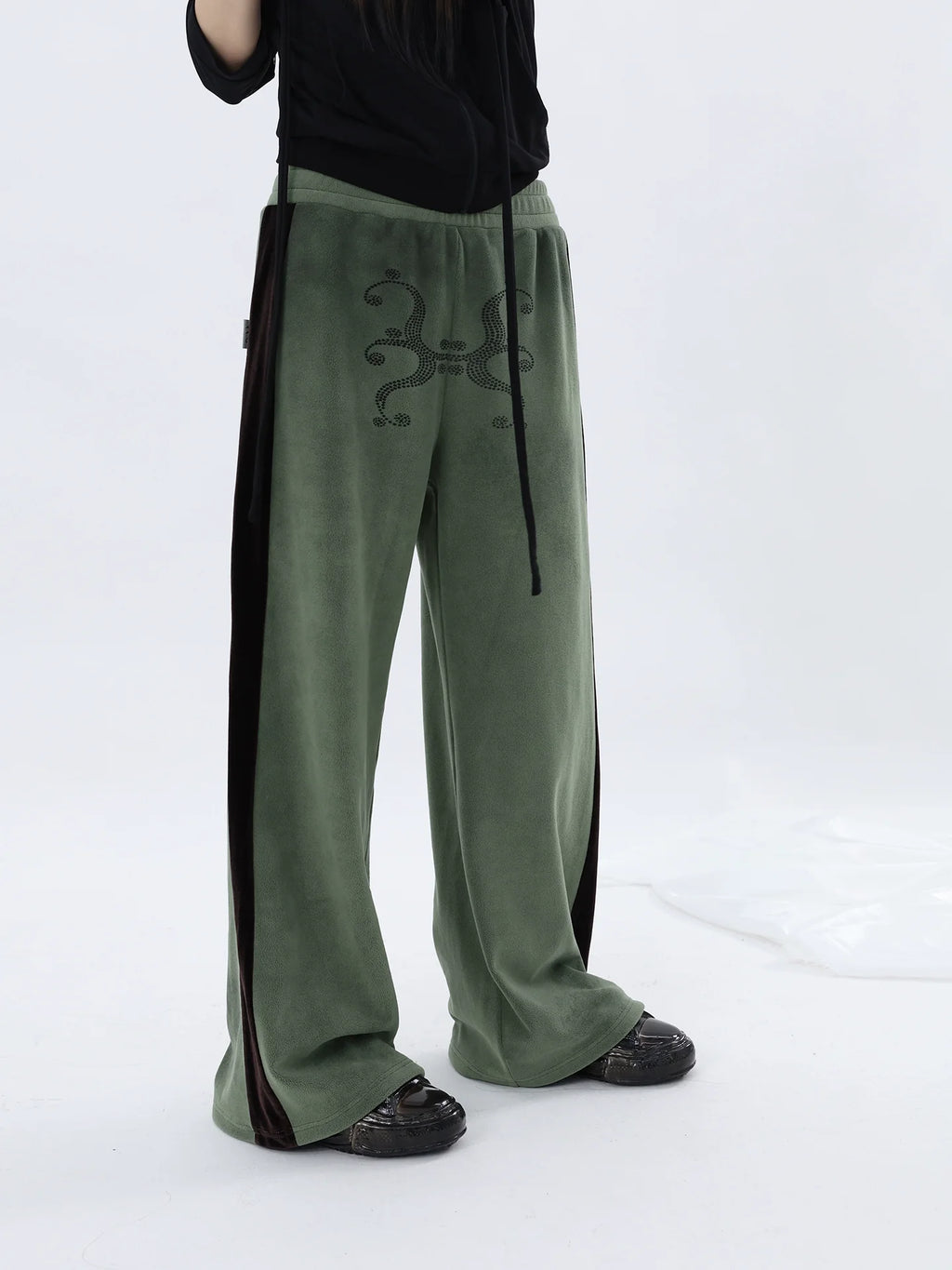 FUZZYKON Totem Print Straight Splicing Sweatpants