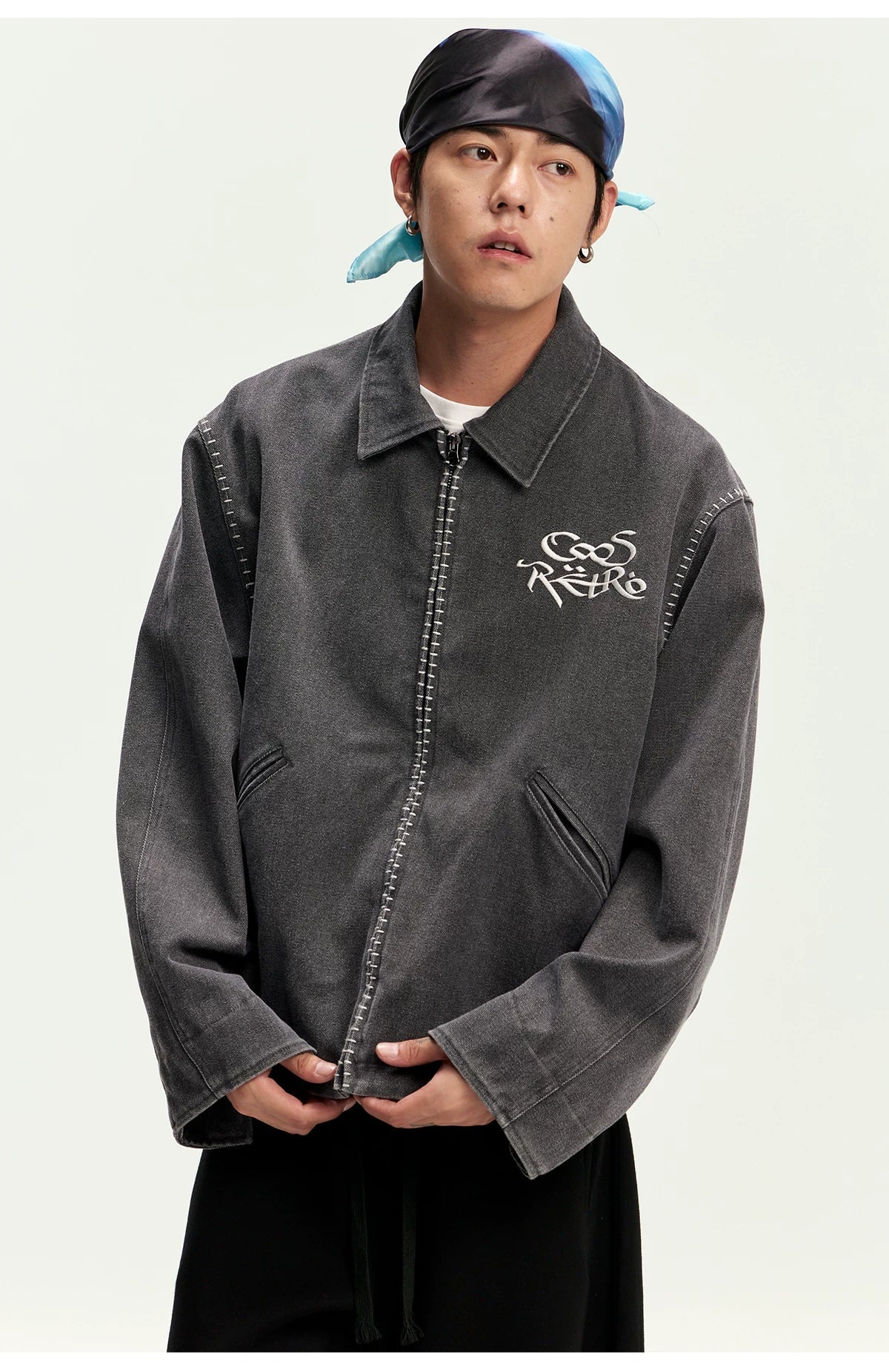 CoosRetro Vintage One-Word Embroidered Craft Shirt Jacket