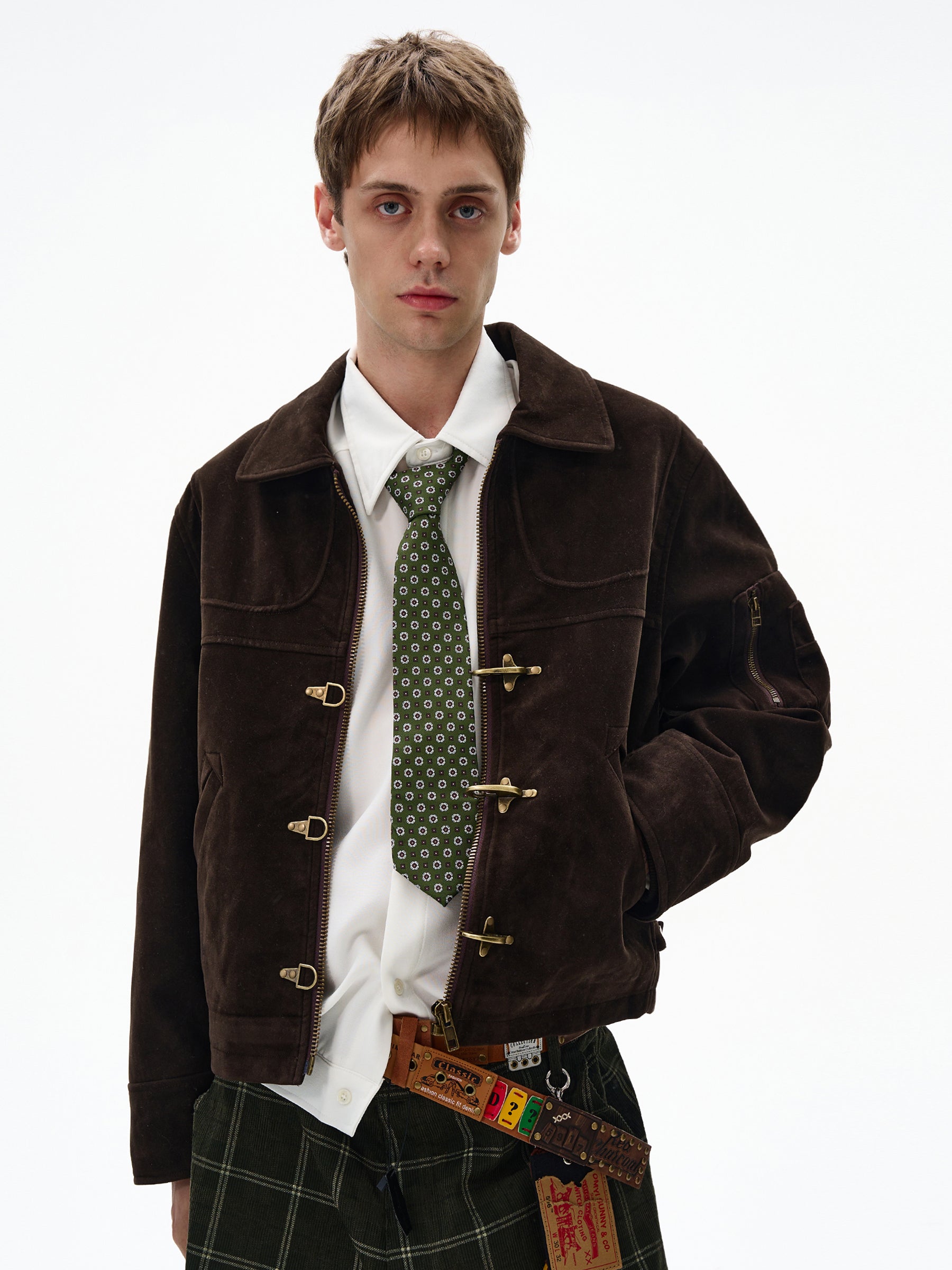 MADWITCH Deconstructed Splicing Aircraft Buckle Short Jacket