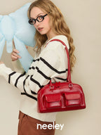 Neeley Red Leather Boston Bowling Bag