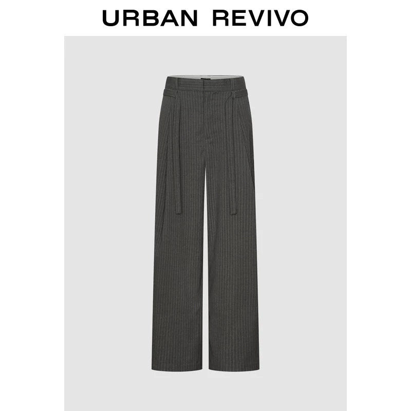 Urban Revivo Striped Pleated Lace Up Wide Leg Pants