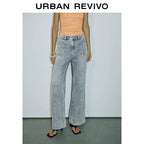 URBAN REVIVO Wave Hipster Retro Washed Bag Slightly Pulled Jeans