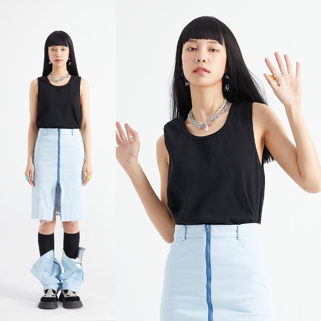 FUNKYFUN Ribbed Vest Fashionable Sleeveless Vest