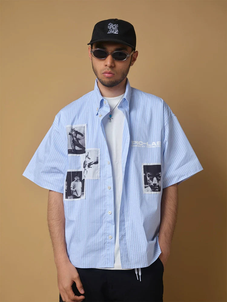 ComicTree C.t 2025 Summer Lapel Striped Photo Shirt