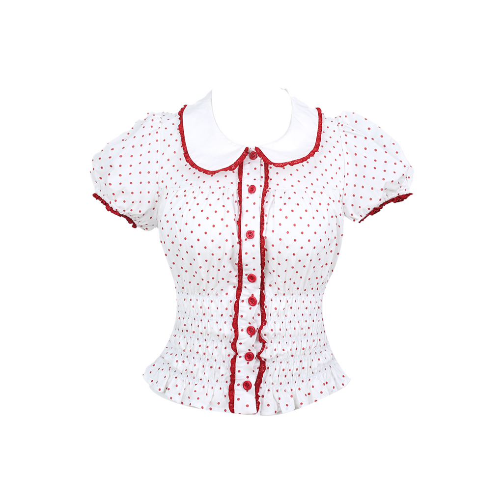 Limerance Tipsy Baileys Polka Dot Doll Shirt Top Red Bow Shorts Set