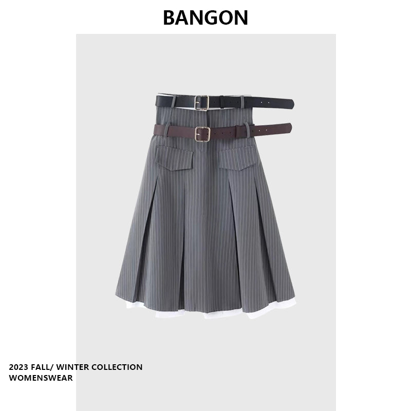 BANGON College Style High-Waist Two-Piece Suit Skirt