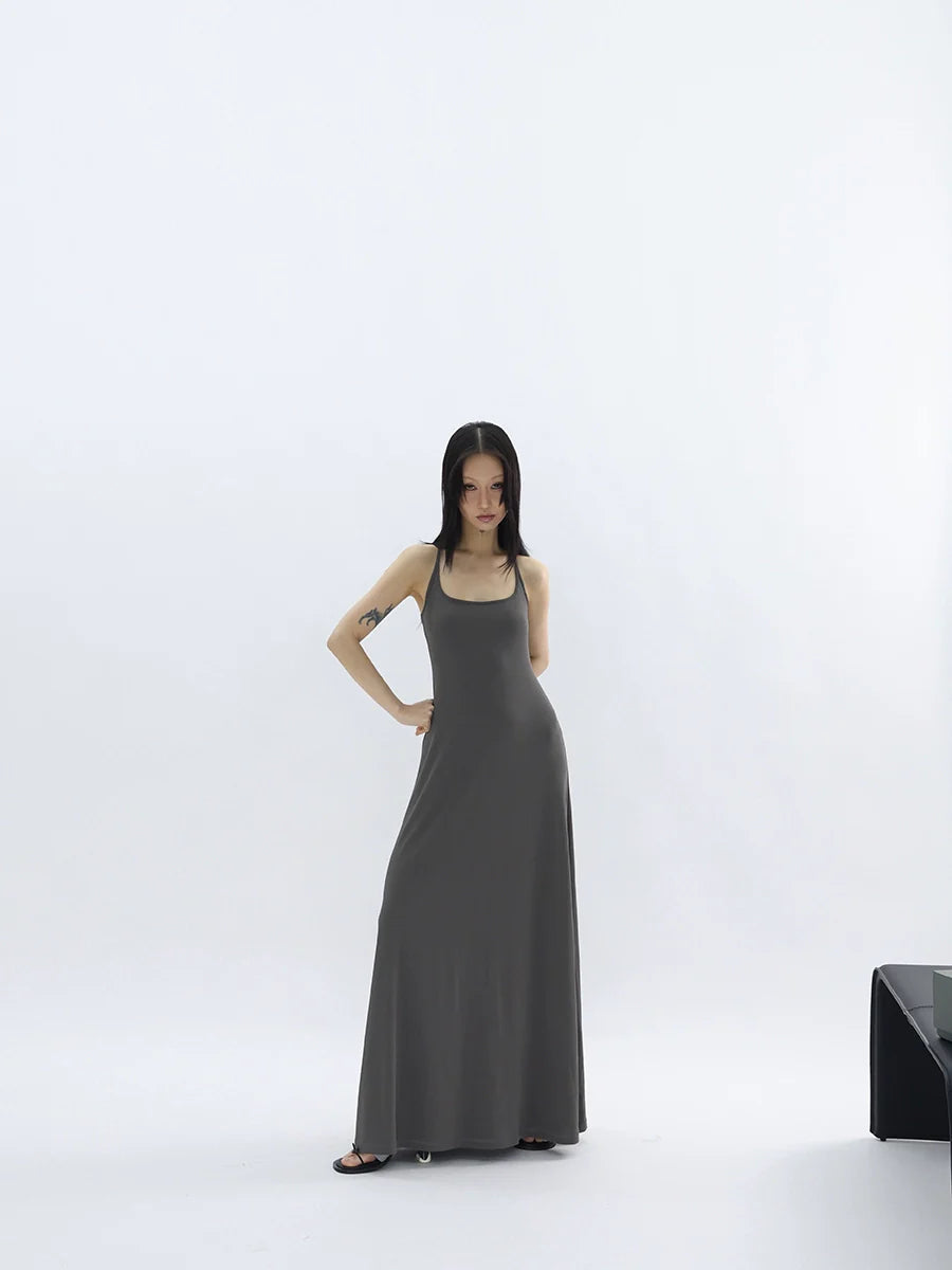 FUZZYKON Big U-neck Slim-fit I-shaped Sling Vest Dress