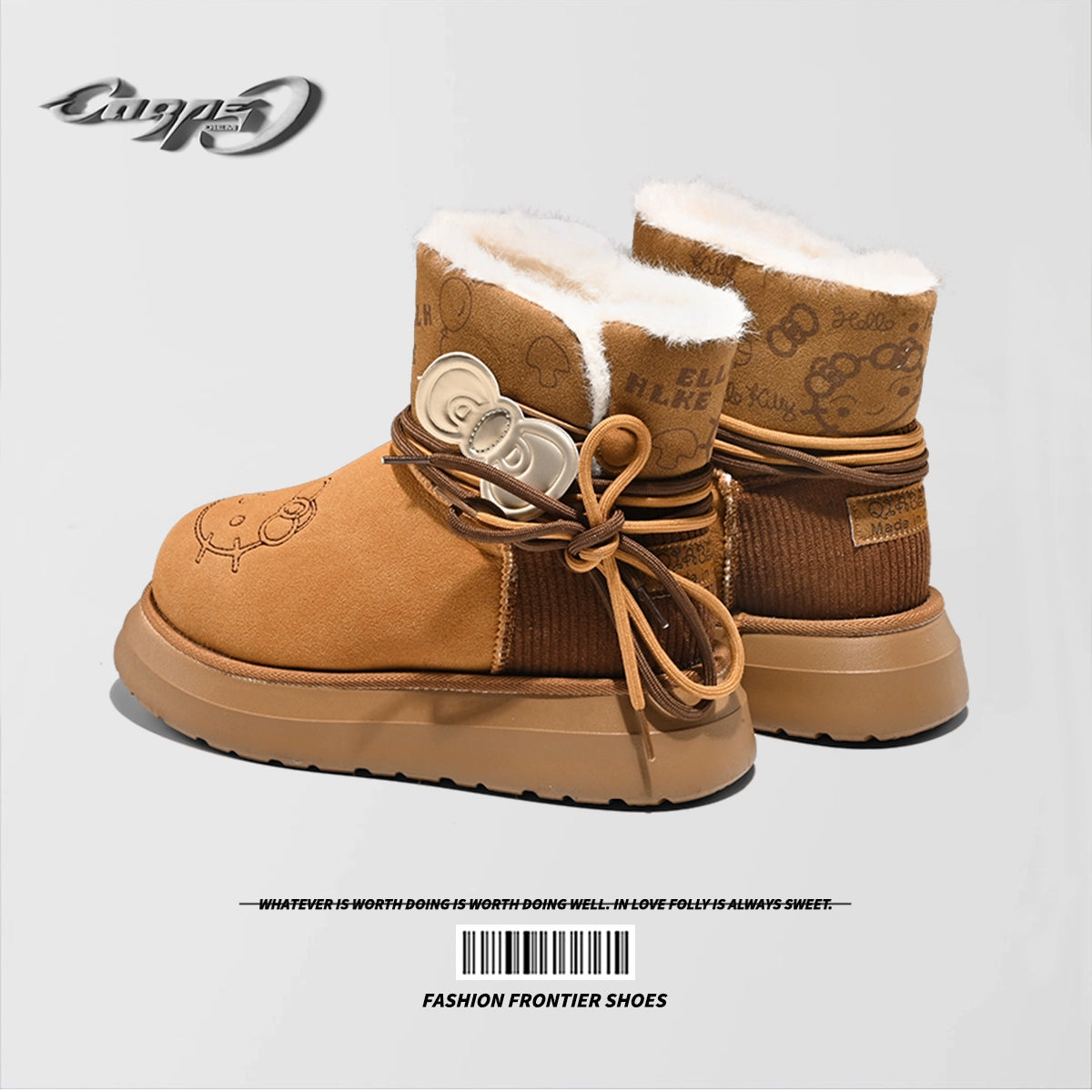 Carpe Diem × Hello Kitty Bows Thick-Soled Winter Snow Boots