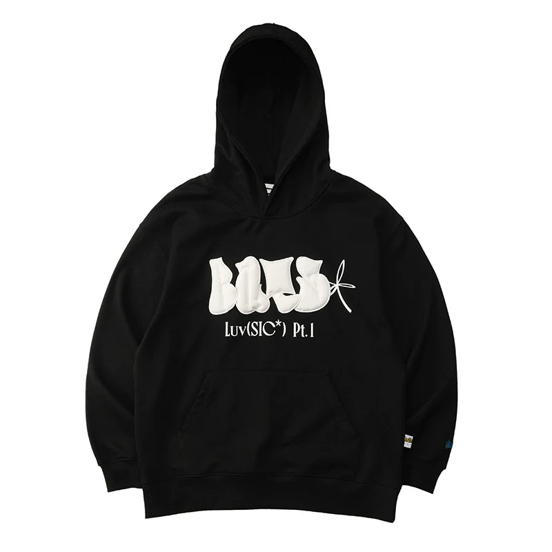Battles Three-dimensional 3D Fluffy Letter Point Embroidered Hooded Sweater