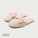 Suede Bow Warm Cotton Slippers