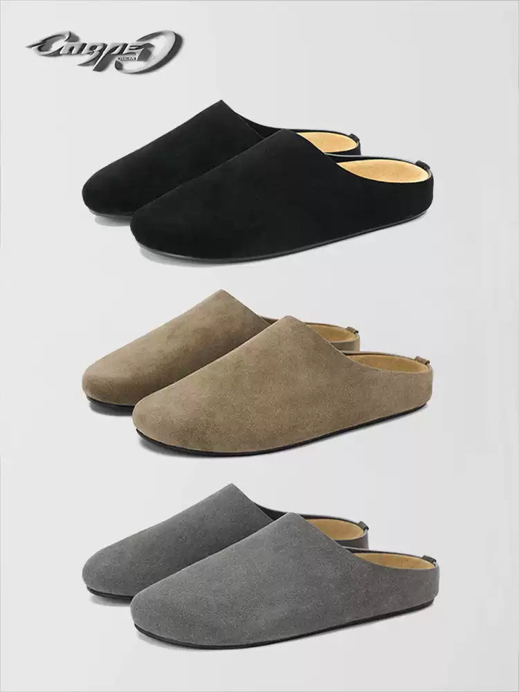 Carpe Diem Song Weilong Same-Style Gray Suede Row-Feng Baotou Half-Slippers