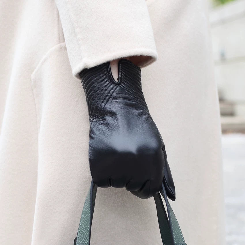 St. John's Snake Print Suede Velvet Warm Gloves