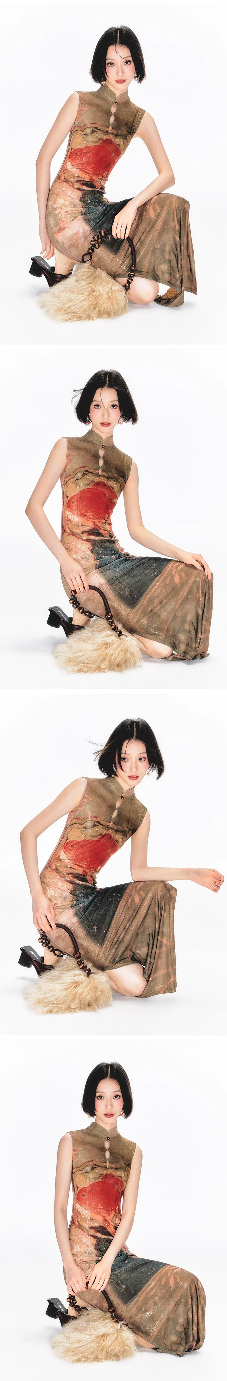 YEDM Goldfish Flag Print Dress