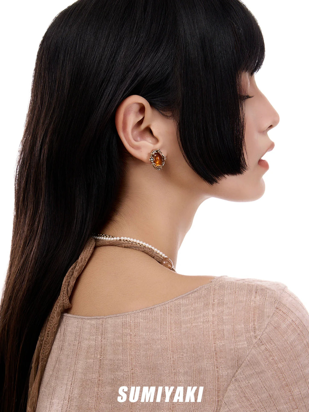 SUMIYAKI Vintage Embossed Amber Earrings