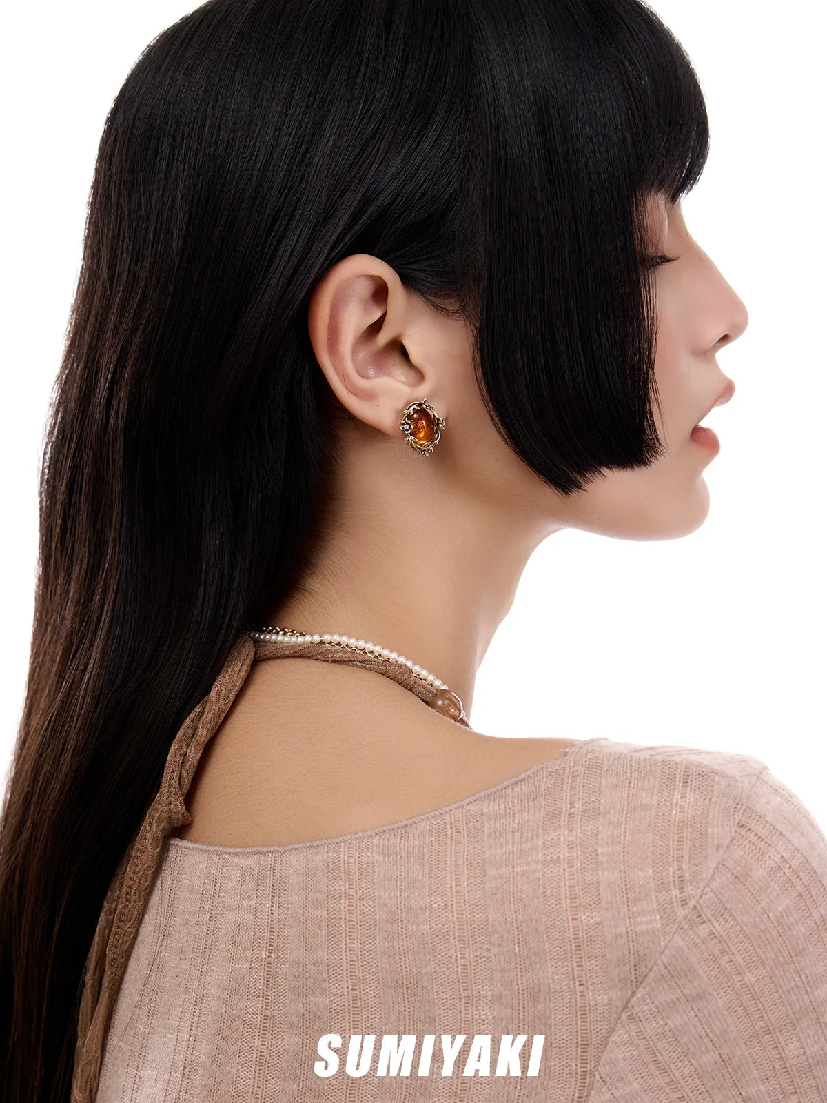 SUMIYAKI Vintage Embossed Amber Earrings