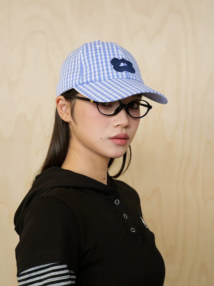 MoodLikeMe Checked Flower Three-dimensional Embroidered Baseball Cap