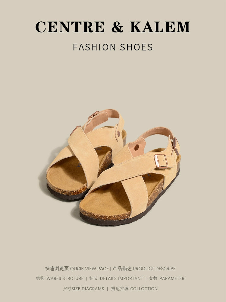 CENTREKALEM Genuine Leather Retro Roman Sandals