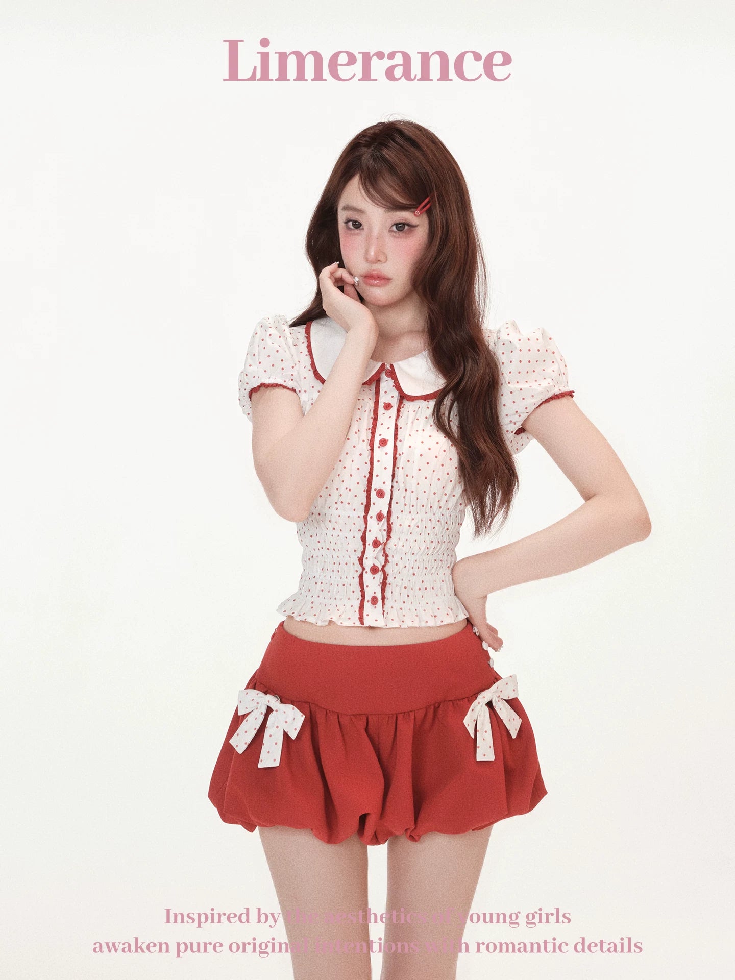 Limerance Tipsy Baileys Polka Dot Doll Shirt Top Red Bow Shorts Set