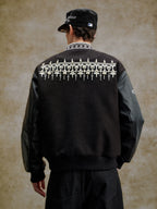 YADcrew Fair Isle Threaded Collar Nailed Pearl Baseball Jacket