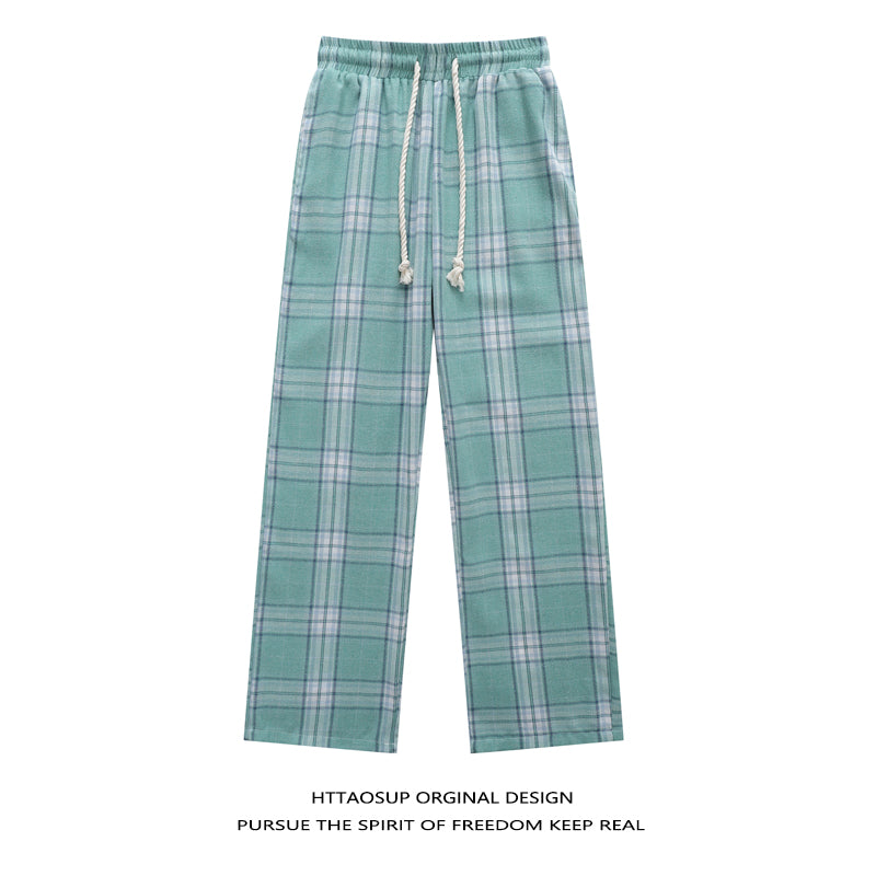 HTTAOSUP Retro Plaid Wide-Leg Pants