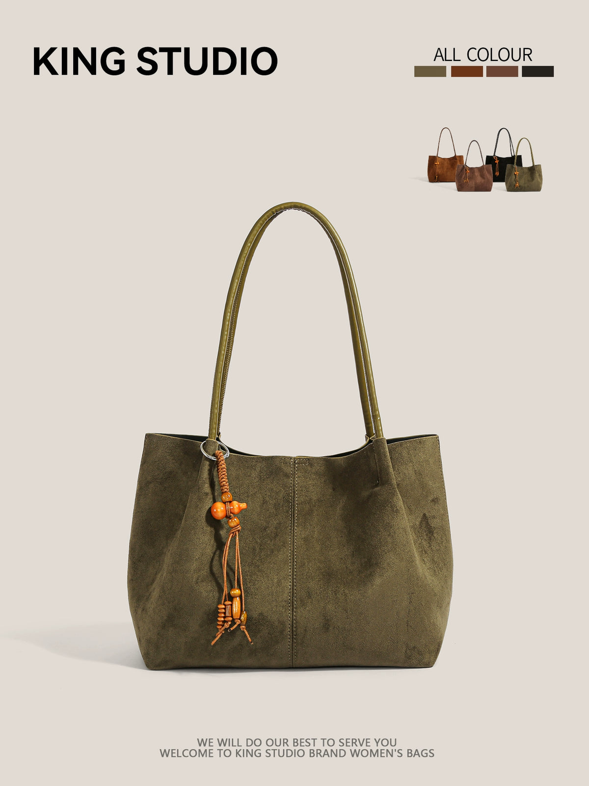 DrinKing Large Retro Suede Tote Bag