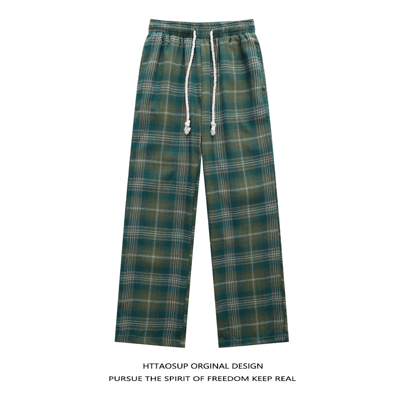 HTTAOSUP Retro Plaid Wide-Leg Pants