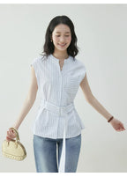 VOOE Temperament Pure Cotton Thin Belt Shirt
