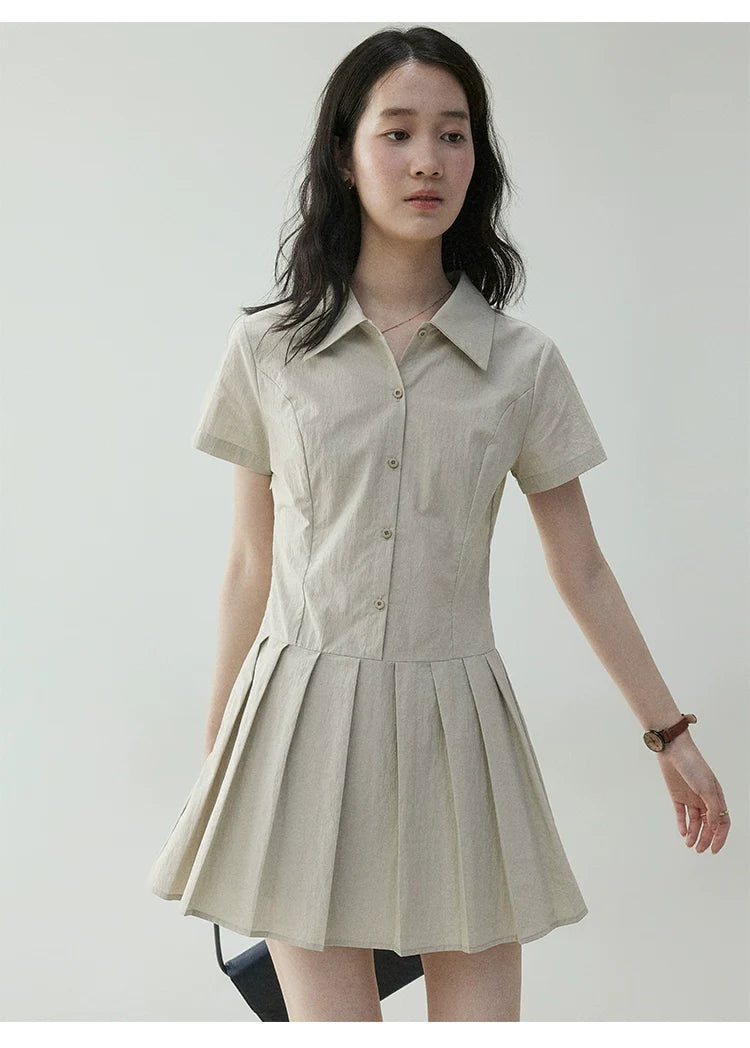 VOOE POLO Neck Slim-fit Short Pleated Dress