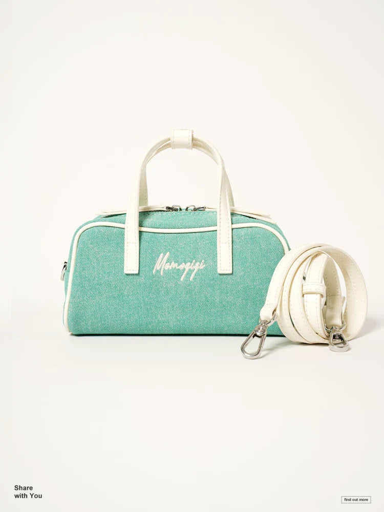 Momogigi is a summer getaway, retro washed denim mini shoulder messenger Boston bag