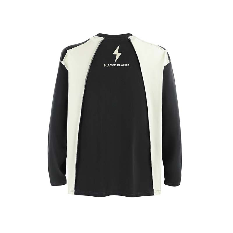 Street Style Lightning Letter Contrast Splice Long-Sleeve Tee