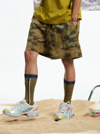 NewJNXS Lightweight Camouflage Embroidered Plaid Wide-leg Shorts