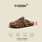 FVDRN Genuine Leather Cork Sole Clog Slippers